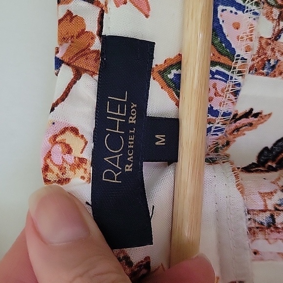 Rachel Roy Linen Square Ruffled Neck Pirate Poplin Flower Paisley Peasant Blouse - Picture 3 of 15